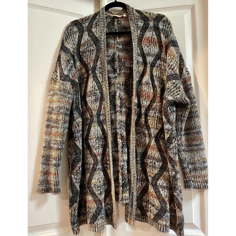 Soft Surroundings Cardigan Womens L/XL Multicolor Diamond Open Front Sweater